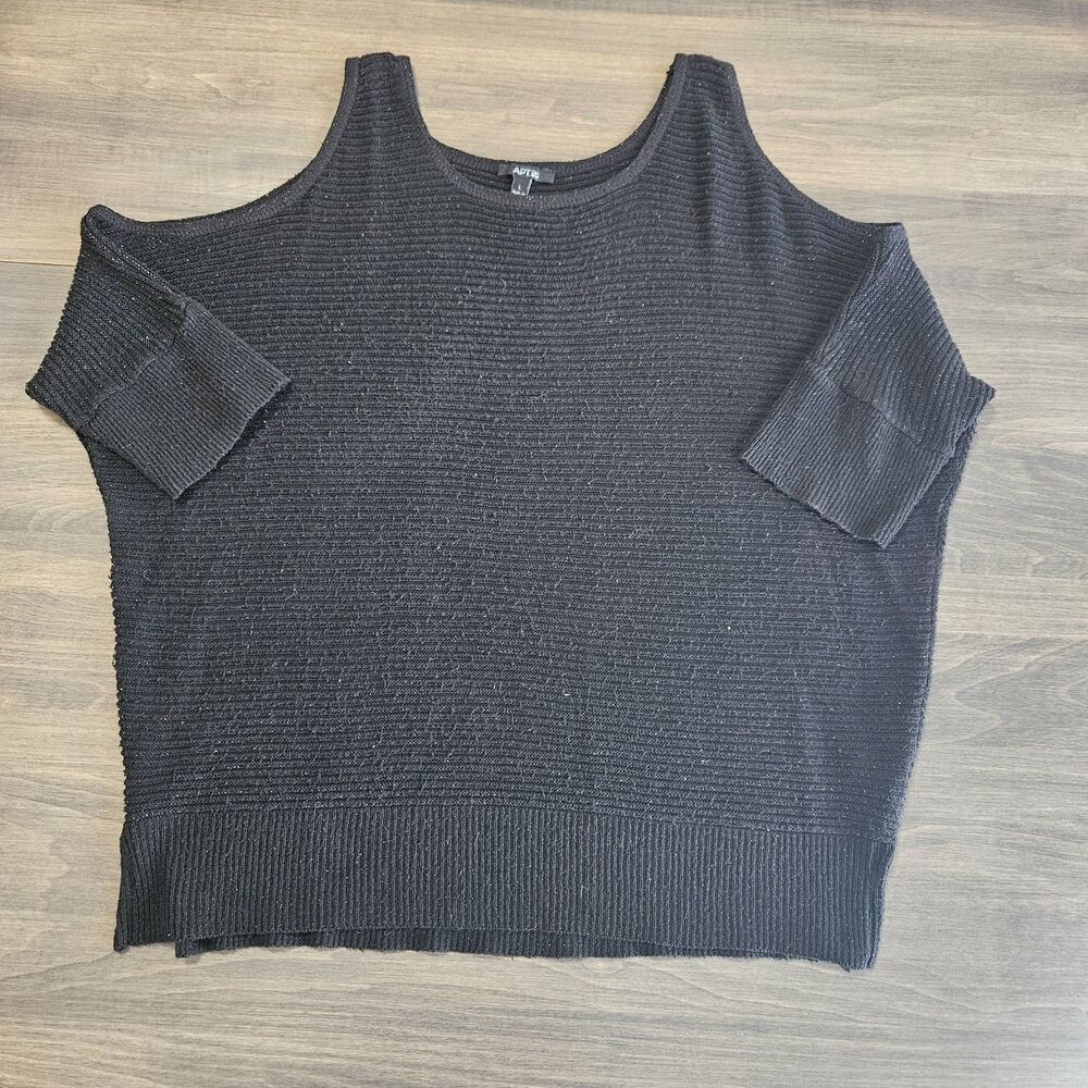 Apt. 9 Black Cold-Shoulder Metallic Knit Sweater Large